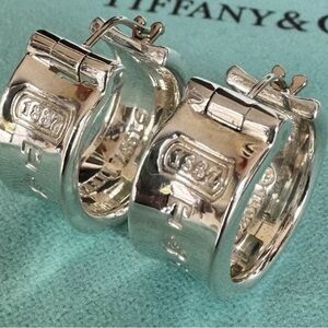 Tiffany & Co Sterling Silver T&CO 1837 Hoop Huggies Earrings